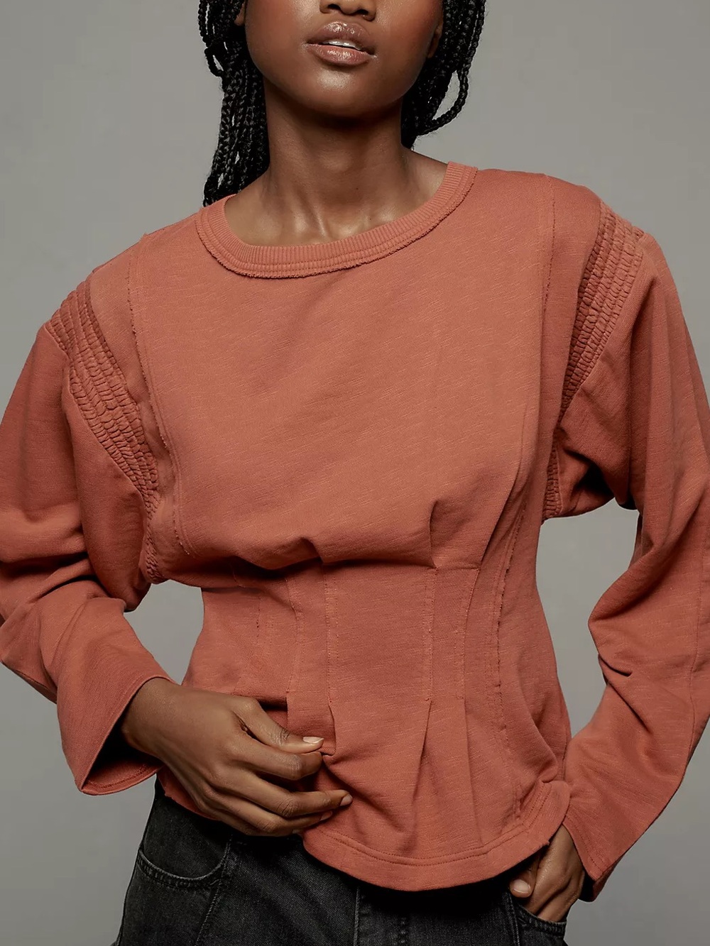 Anthropologie  Rust Red Long Sleeve Top